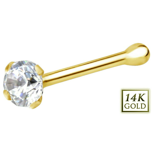 Forbidden Body Jewelry 20g Solid 14Kt Gold Simulated Diamond CZ Crystal Nose Ring Stud